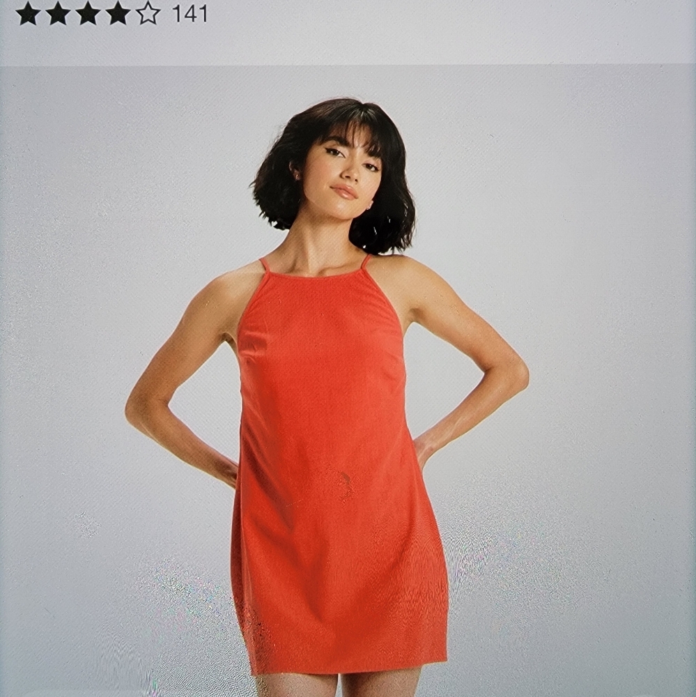 A New Day Terracotta Flowy Halter Mini Dress In Rust Light Breathable Airy